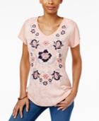 Style & Co Embroidered Graphic-print Top, Only At Macy's