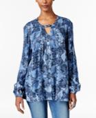 Style & Co Floral-print Keyhole Blouse, Only At Macy's
