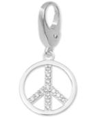 Crystal Peace Sign Clip-on Charm In Sterling Silver