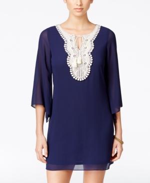 Bcx Juniors' Three-quarter-sleeve Crocheted Sheath Dress