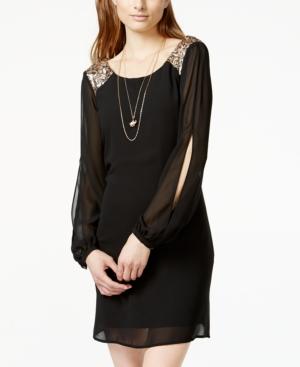 Sequin Hearts Juniors' Sequin Slit-sleeve Shift Dress