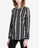 Calvin Klein Striped Roll-tab-sleeve Shirt