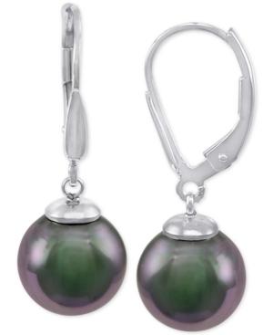 Majorica Sterling Silver Black Imitation Pearl (10mm) Drop Earrings