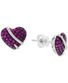 Effy Ruby (3/4 Ct. T.w.) & Diamond (1/10 Ct. T.w.) Heart Stud Earrings In 14k White Gold