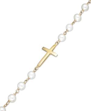 Pearl Bracelet, 14k Gold Over Sterling Silver Cultured Freshwater Pearl Cross Bracelet (5mm)