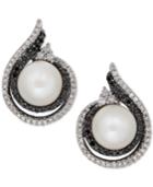 Freshwater Pearl (7mm) And Diamond (1/3 Ct. T.w.) Earrings In Sterling Silver