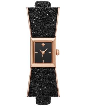 Kate Spade New York Women's Kenmare Swarovski Crystal Black Leather/fabric & Rose Gold-tone Stainless Steel Bow-tie Strap Watch 20mm Ksw1185