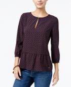 Tommy Hilfiger Dotty Diamonds Printed Peplum Top, Only At Macy's