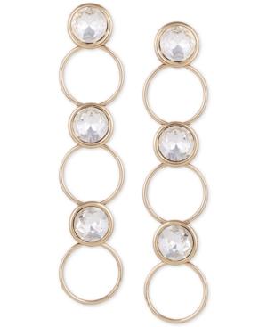Guess Gold-tone Crystal & Circle Linear Drop Earrings