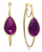 14k Gold Over Sterling Silver Earrings, Purple Chalcedony Hoop Earrings (10-16mm)