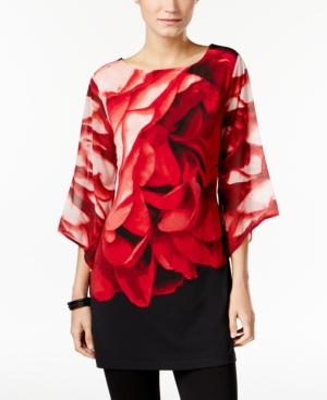 Jm Collection Floral-print Angel-sleeve Tunic, Only At Macy's