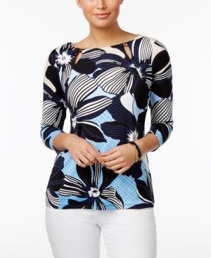 Charter Club Petite Floral-print Cutout Top, Only At Macy's