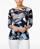 Charter Club Petite Floral-print Cutout Top, Only At Macy's