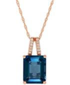 London Blue Topaz (4 Ct. T.w.) And Diamond Accent Pendant Necklace In 14k Rose Gold