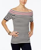 Ny Collection Petite Striped Off-the-shoulder Sweater