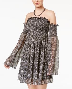 Disney Beauty And The Beast Juniors' Printed Off-the-shoulder Dress