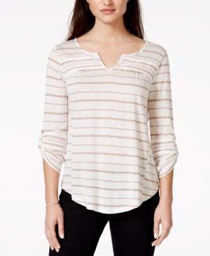 American Rag Striped Lace-trim Pullover Top, Only At Macy's