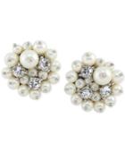 Carolee Silver-tone Crystal And Imitation Pearl Cluster Clip-on Stud Earrings