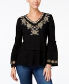 Style & Co Embroidered Peplum Top, Created For Macy's