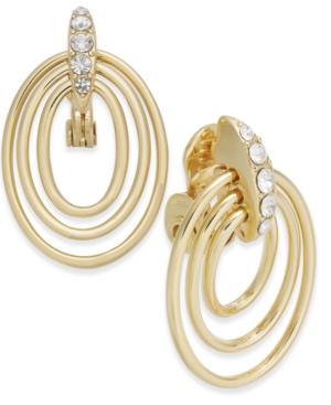 Charter Club Gold-tone Triple Hoop Crystal Clip-on Drop Earrings, Created For Macy's
