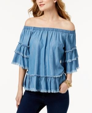 I.n.c. Off-the-shoulder Chambray Top, Created For Macy's