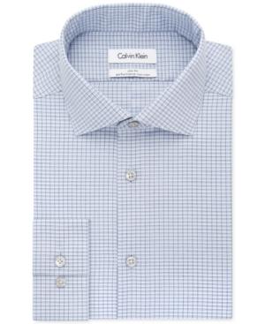 Calvin Klein Steel Slim-fit Non-iron Performance Blue Textured Check Dress Shirt