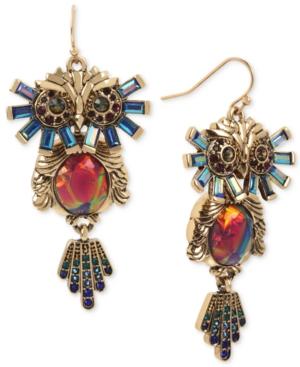 Betsey Johnson Gold-tone Multi-stone Owl Drop Earrings