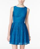 B Darlin Juniors' Pleated Lace Fit & Flare Dress