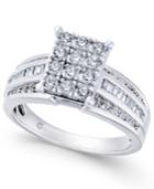 Diamond Rectangle Cluster Ring (1 Ct. T.w.) In 14k White Gold