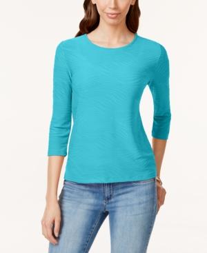 Jm Collection Petite Three-quarter-sleeve Jacquard Top, Only At Macy's