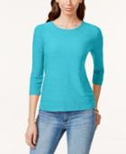 Jm Collection Petite Three-quarter-sleeve Jacquard Top, Only At Macy's
