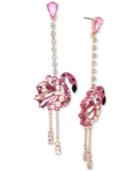 Betsey Johnson Rose Gold-tone Stone & Imitation Pearl Flamingo Drop Earrings