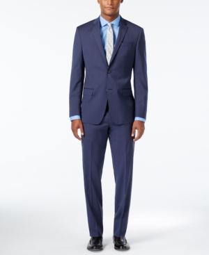 Dkny Men's Slim-fit Striped Navy Suit