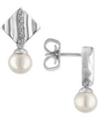 Majorica Sterling Silver Pave And Imitation Pearl Drop Earrings