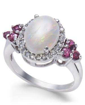 Multi-gemstone (2-1/6 Ct. T.w.) & Diamond (1/4 Ct. T.w.) Ring In 14k White Gold