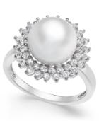 Freshwater Pearl (12mm) And White Topaz (3/4 Ct. T.w.) Ring In Sterling Silver