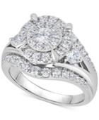 Diamond Halo Cluster Ring (1-1/2 Ct. T.w.) In 14k White Gold