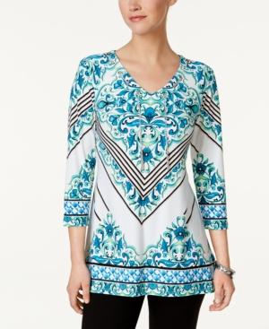 Jm Collection Floral-print Chain-detail Top, Only At Macy's