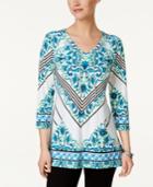 Jm Collection Floral-print Chain-detail Top, Only At Macy's