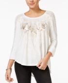 Miss Me Embellished Feather-print Top