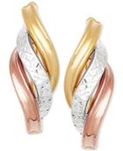 Tri-color Twist Drop Earrings In 14k Gold, White Gold & Rose Gold