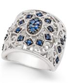 Sapphire (5/8 Ct. T.w.) And Diamond (1/7 Ct. T.w.) Openwork Ring In Sterling Silver