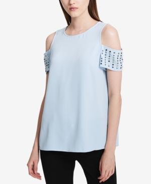 Calvin Klein Studded Cold-shoulder Top