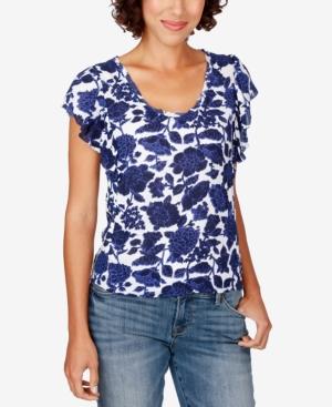 Lucky Brand Printed Flutter-sleeve Top