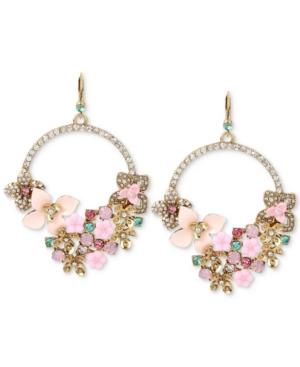 Betsey Johnson Gold-tone Floral Wreath And Pave Gypsy Hoop Earrings
