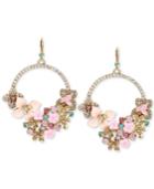 Betsey Johnson Gold-tone Floral Wreath And Pave Gypsy Hoop Earrings