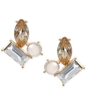 Anne Klein Gold-tone Multi-stone Button Cluster Earrings