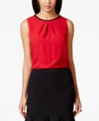 Nine West Solid Pleat-neck Top