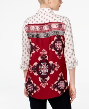 Style & Co. Mixed-print Button Down Shirt, Only At Macy's