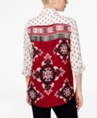 Style & Co. Mixed-print Button Down Shirt, Only At Macy's